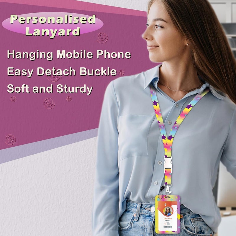 Boutilon ID Badge Holder with Lanyard,Retractable ID Badge Card Holders Detachable Neck Lanyard Strap with Badge Reel and Vertical ID Holder for Nurse Students Teachers Office Staff(Colorful Stars) - Image 5